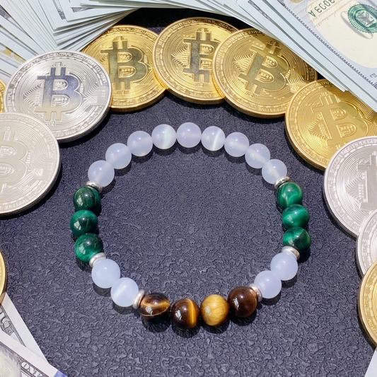 Wealth & Luck Crystal Bracelet, Tiger Eye and Green Cat Eye Energy Jewelry