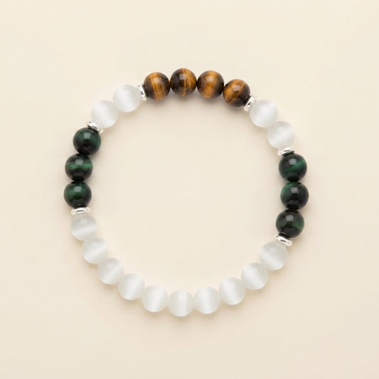 Wealth & Luck Crystal Bracelet, Tiger Eye and Green Cat Eye Energy Jewelry
