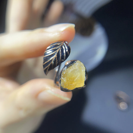 Raw Sapphire Leaf Adjustable Boho Ring
