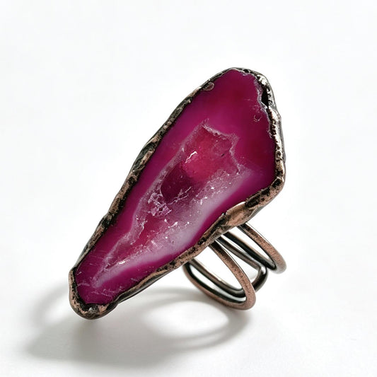 Pink Druzy Quartz Adjustable Boho Ring