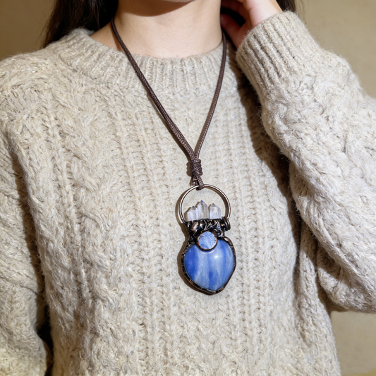 Handmade Copper Blue Quartz Druzy Pendant Necklace