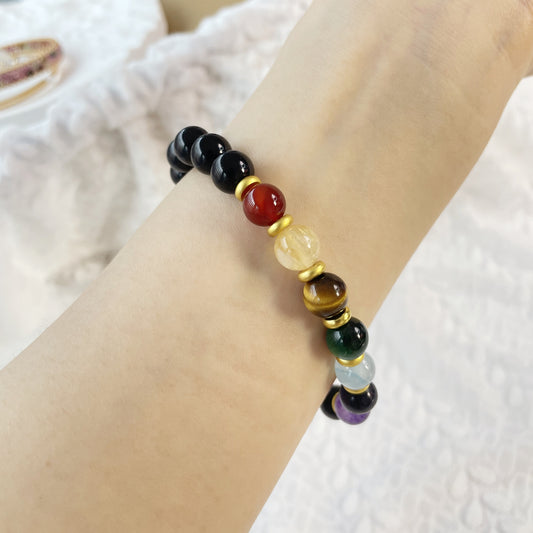 Seven Chakra Natural Stone Bracelet, Energy Healing Beaded Bracelet, Yoga Meditation Jewelry, Spiritual Gift