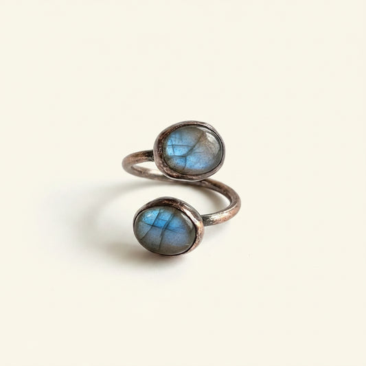 Labradorite Double Stone Adjustable Boho Ring