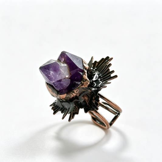 Raw Amethyst Adjustable Boho Statement Ring