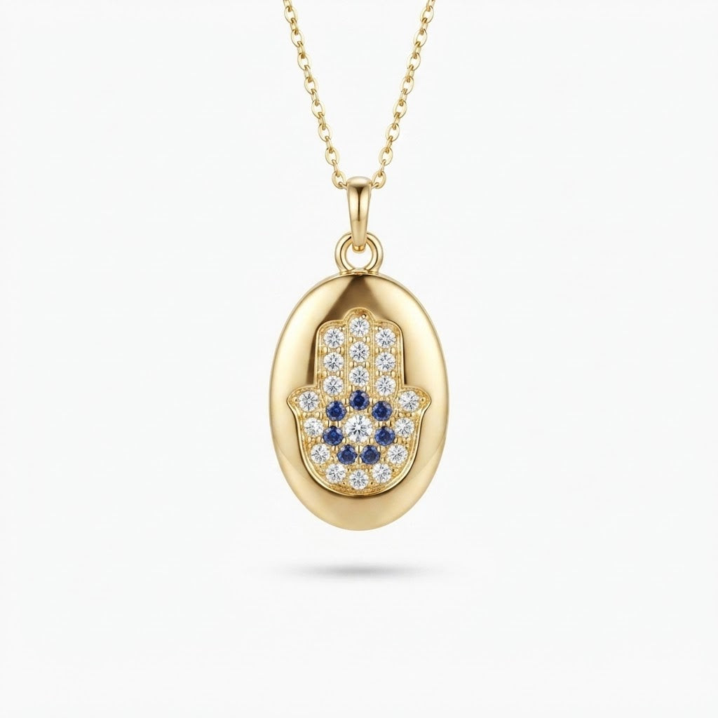 14K Gold Hamsa Hand Pendant, Colorful Protection Charm, Good Luck Gift for Mother Teacher Nurse