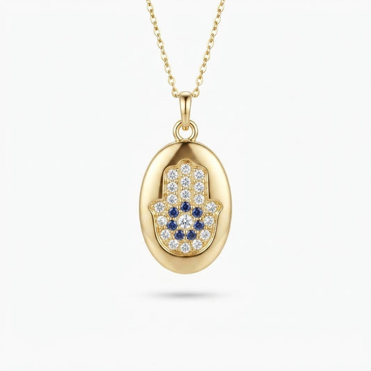 14K Gold Hamsa Hand Pendant, Colorful Protection Charm, Good Luck Gift for Mother Teacher Nurse