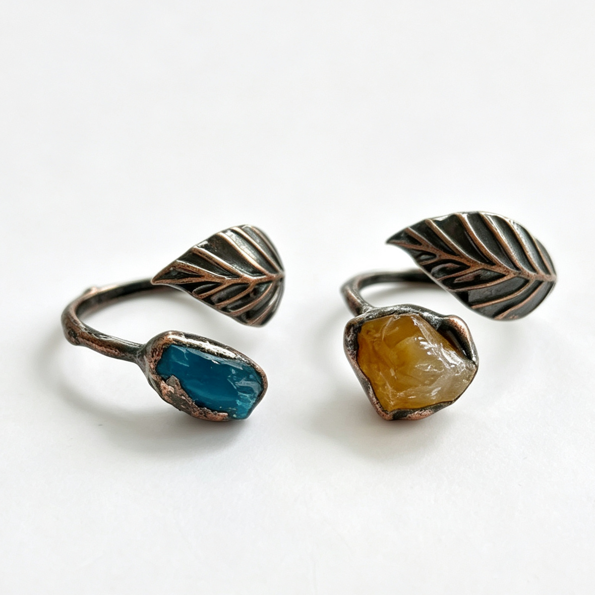 Raw Sapphire Leaf Adjustable Boho Ring