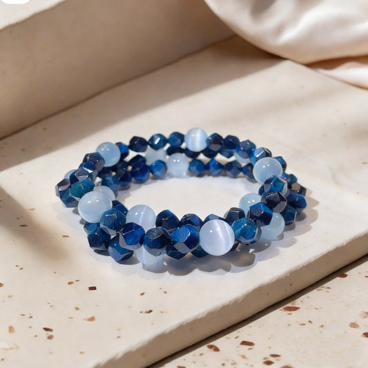 Blue Tiger Eye Cat Eye Energy Bracelet