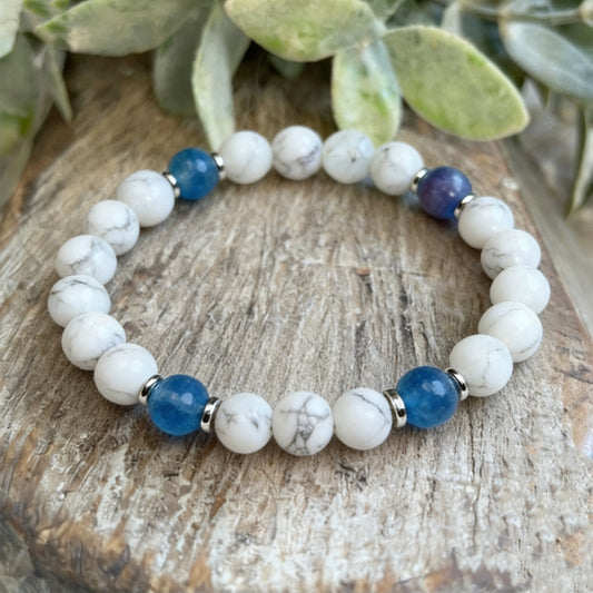 White Turquoise Aquamarine Stress Relief Bead Bracelet