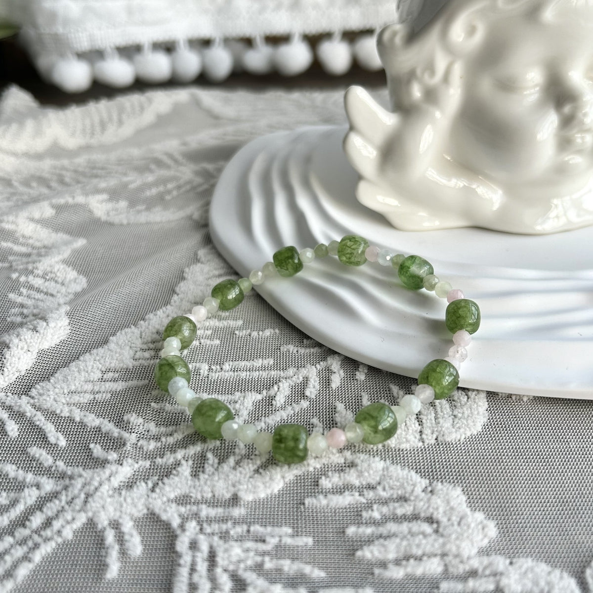 Green Crystal Morganite Energy Balance Healing Bracelet