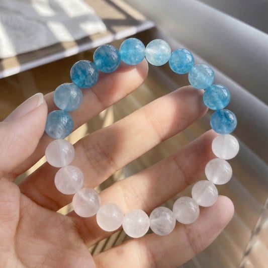 Aquamarine & Clear Quartz Gradient Bracelet