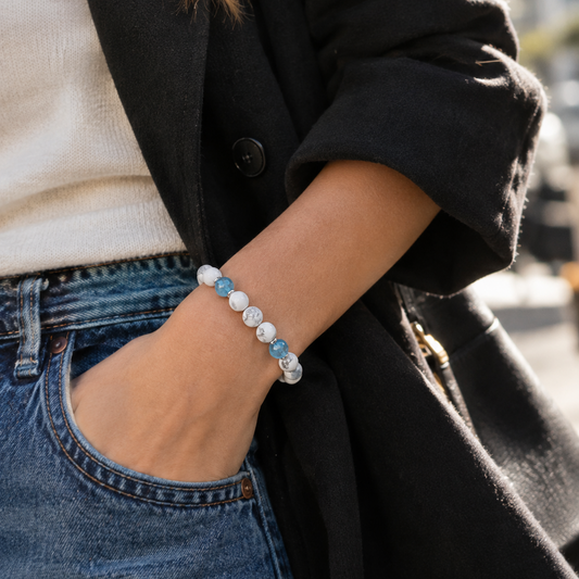 Minimalist White Howlite & Blue Apatite Inner Peace Gemstone Bracelet