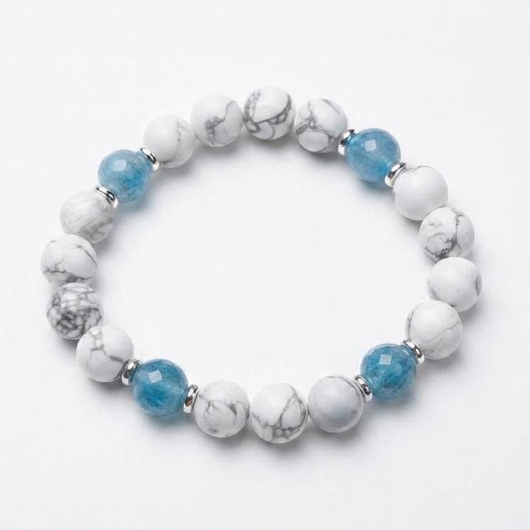 White Howlite & Blue Apatite Natural Stone Bracelet | Calming Healing Crystal Jewelry