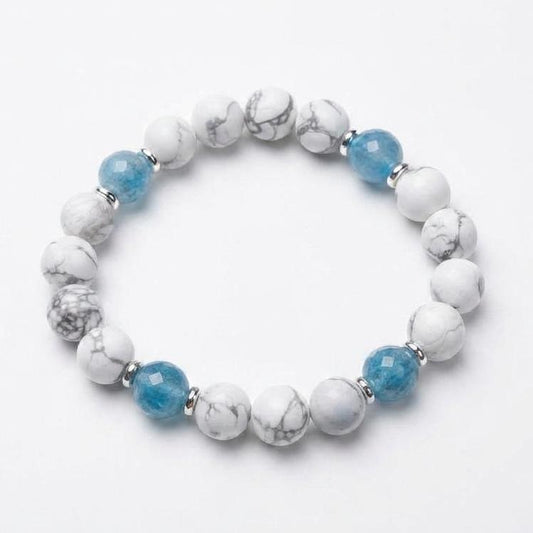 White Howlite & Blue Apatite Natural Stone Bracelet | Calming Healing Crystal Jewelry