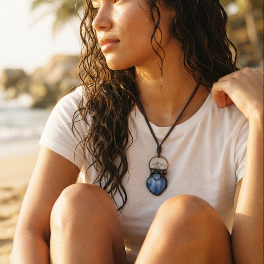 Blue Quartz Druzy Copper Pendant Necklace