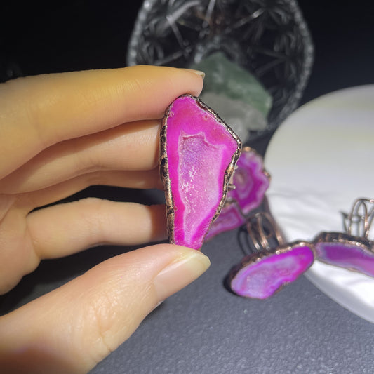Pink Druzy Quartz Adjustable Boho Ring