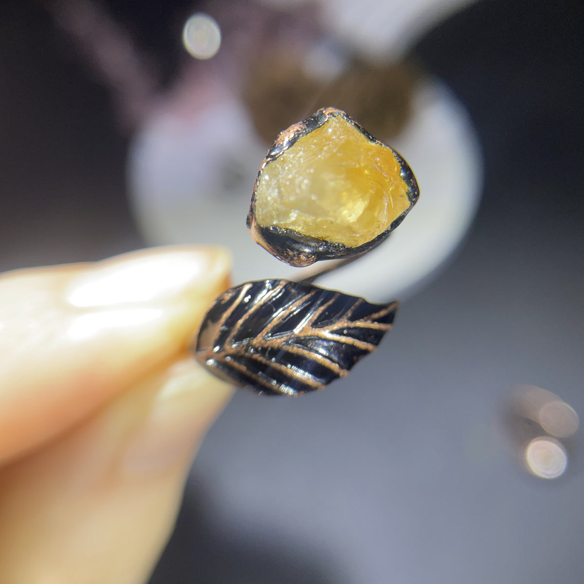 Handmade Raw Sapphire Ring, Adjustable Leaf Design, Boho Jewelry