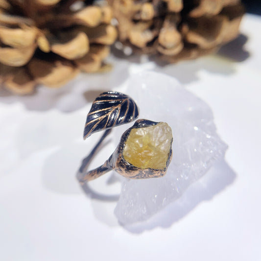 Raw Sapphire Leaf Adjustable Boho Ring