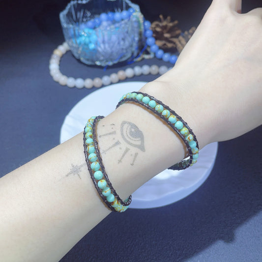Handmade Green Turquoise Beaded Bracelet, Boho Copper Jewelry